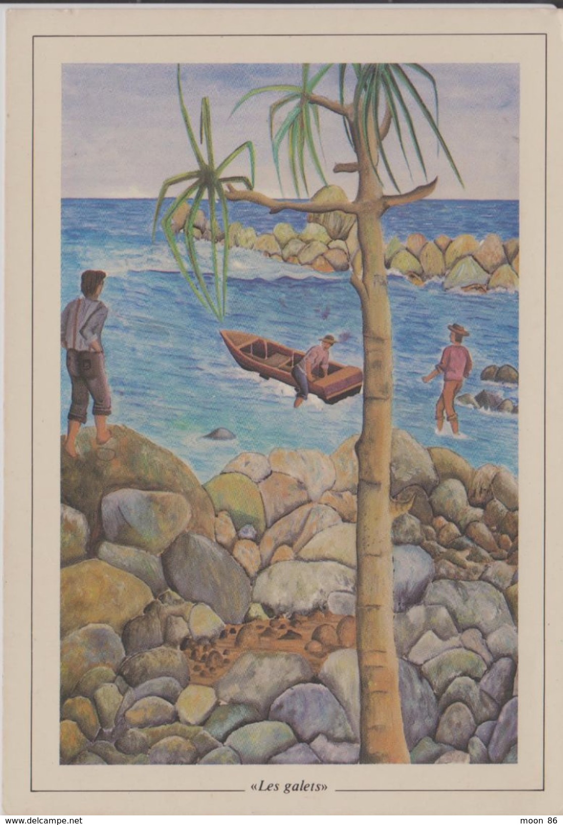 974 ILE DE LA REUNION - LES GALETS PAR YOLAND RIVIERE - DEPART DES PECHEURS EN CANOT - Autres & Non Classés