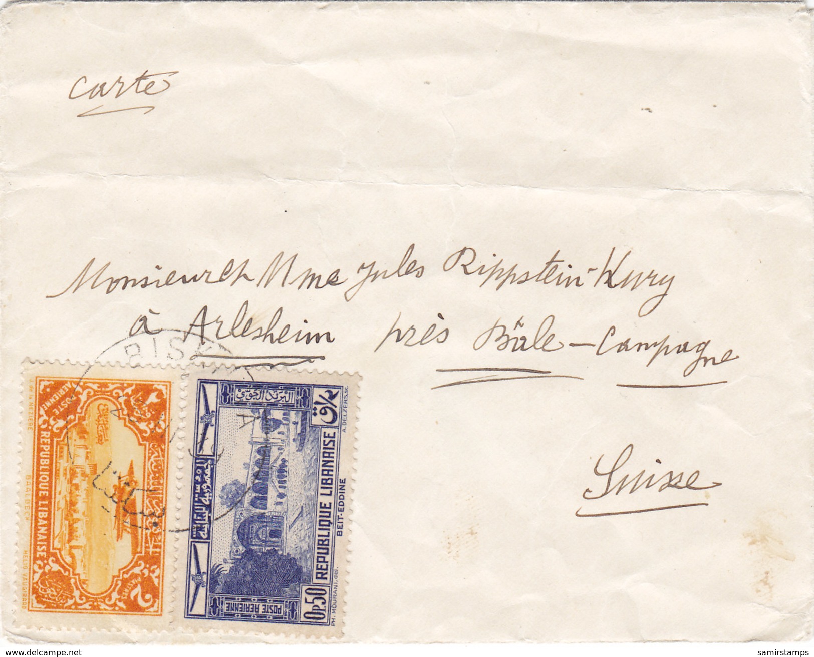 Lebanon-Liban Post.History Com.cover .sent BISKINTA To Suisse 1936, Clear Cancellat.scarce-SKRILL PAY. ONLY - Lebanon