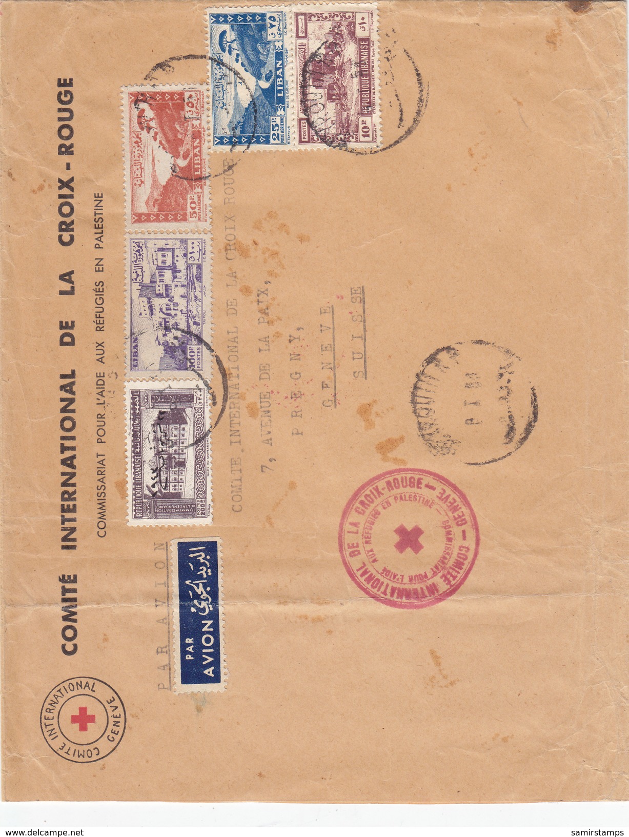 Lebanon-Liban Com.Cover RED CROSS INT. COMITEE,to Suisse,with High Value 200PL Ind.scan Verso-SKRILL PAY. RR - Lebanon