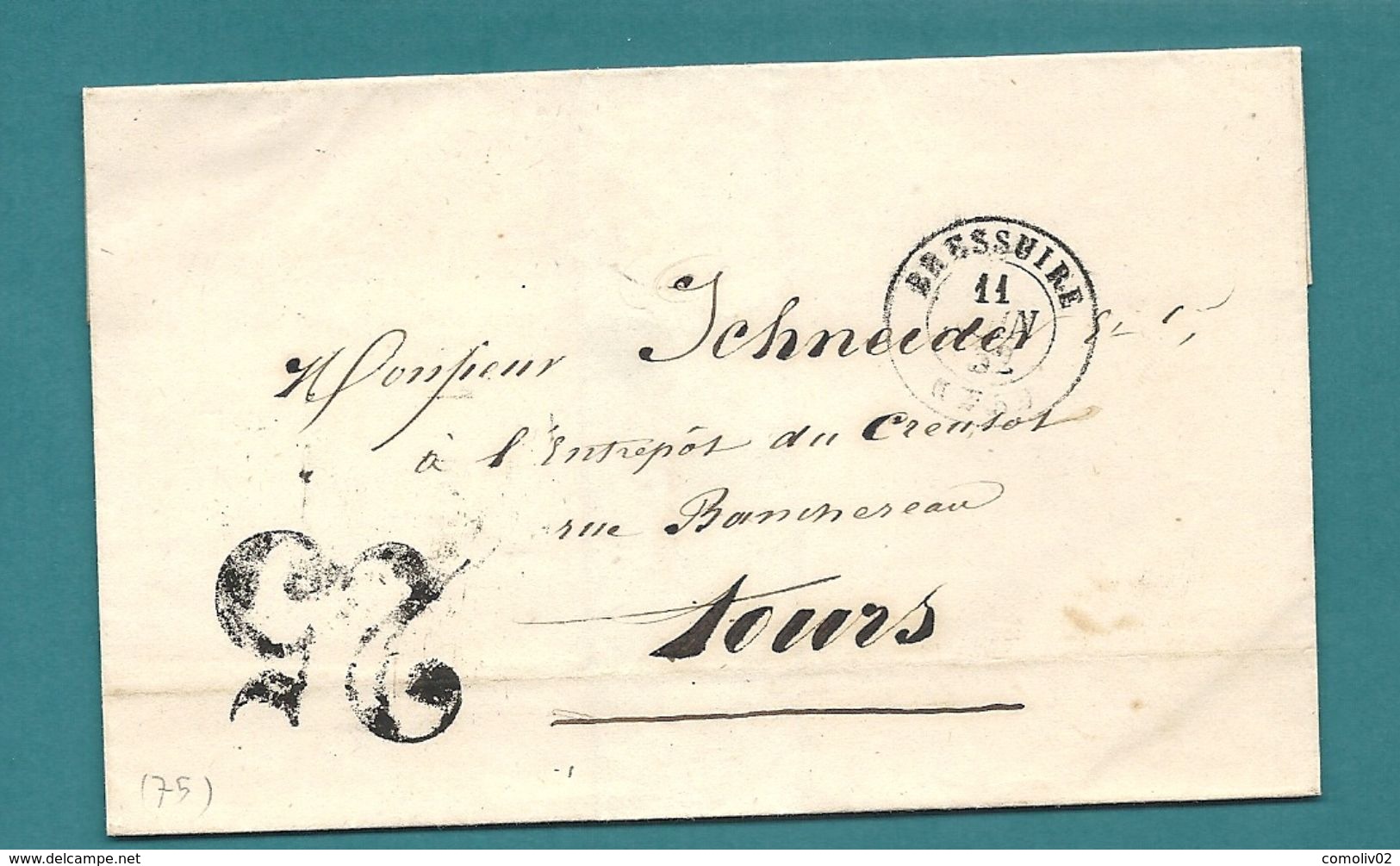 Deux Sèvres - Bressuire Pour Tours. CàD Type 15 + Taxe Tampon 25 - 1849-1876: Classic Period