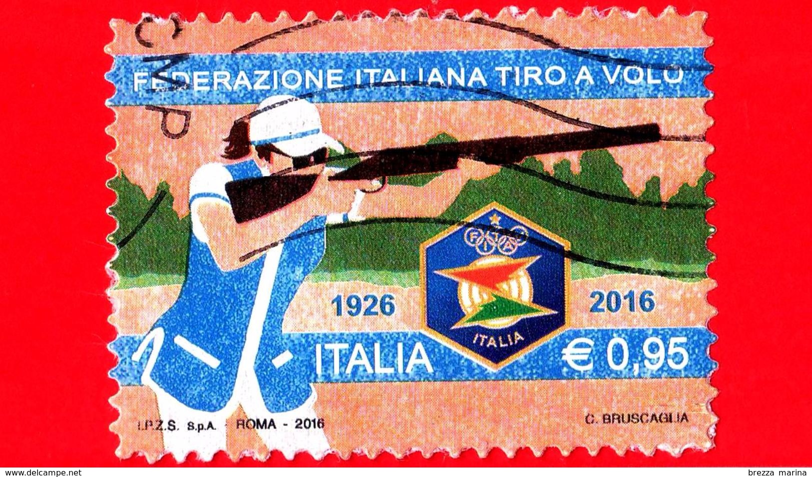 ITALIA - Usato - 2016 -  90 Anni Della Federazione Italiana Tiro A Volo (FITAV) - Tiratrice - 0,95 - 2011-20: Usati