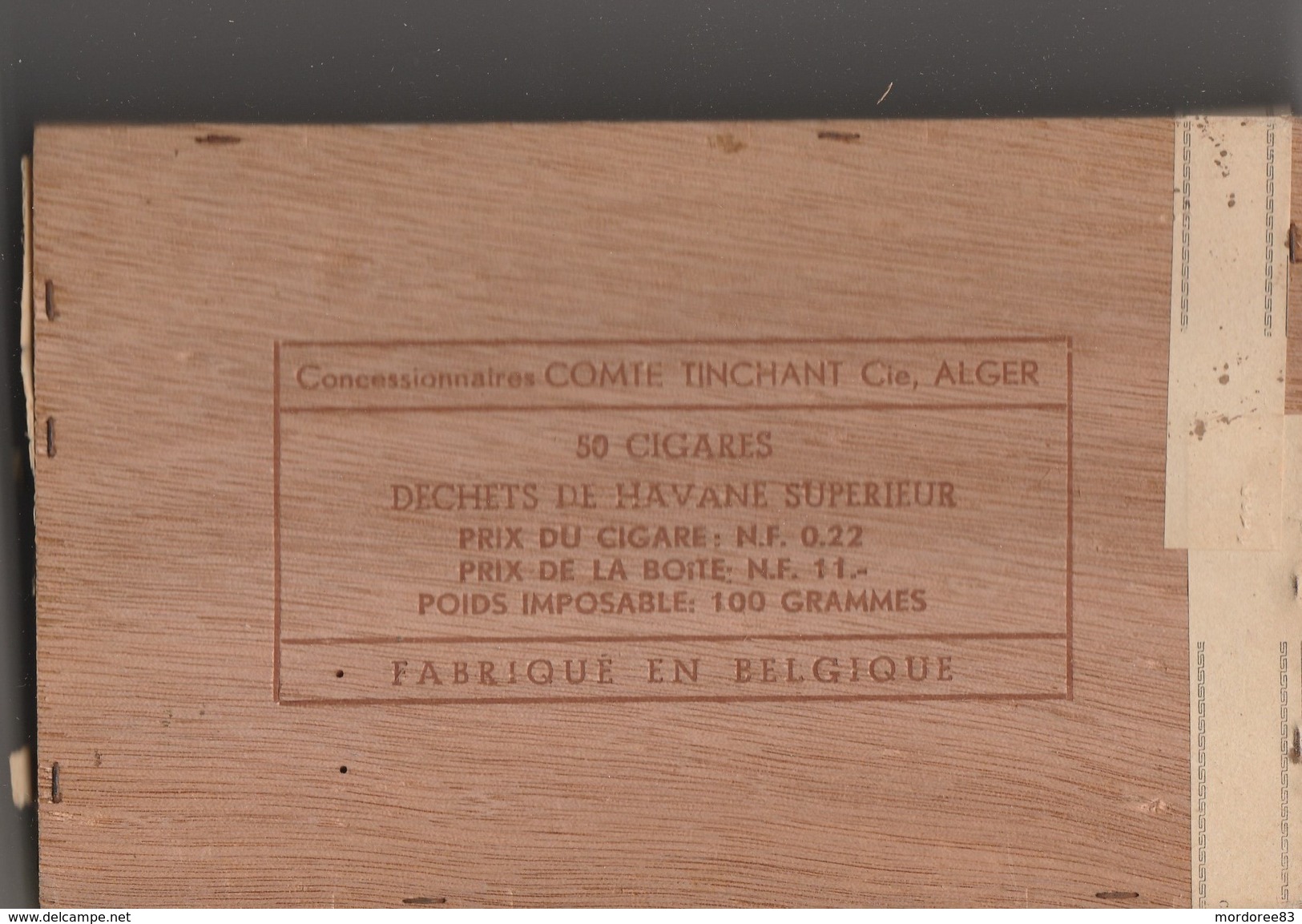 BOITE A CIGARES BOIS VIDE - DECHETS DE HAVANE SUPERIEUR 100GR -COMTE TINCHANT CIE ALGER - Cajas Para Tabaco (vacios)