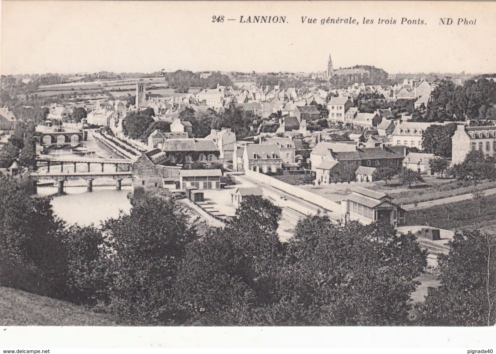 Cp , 22 , LANNION , Vue Générale, Les Trois Ponts - Lannion