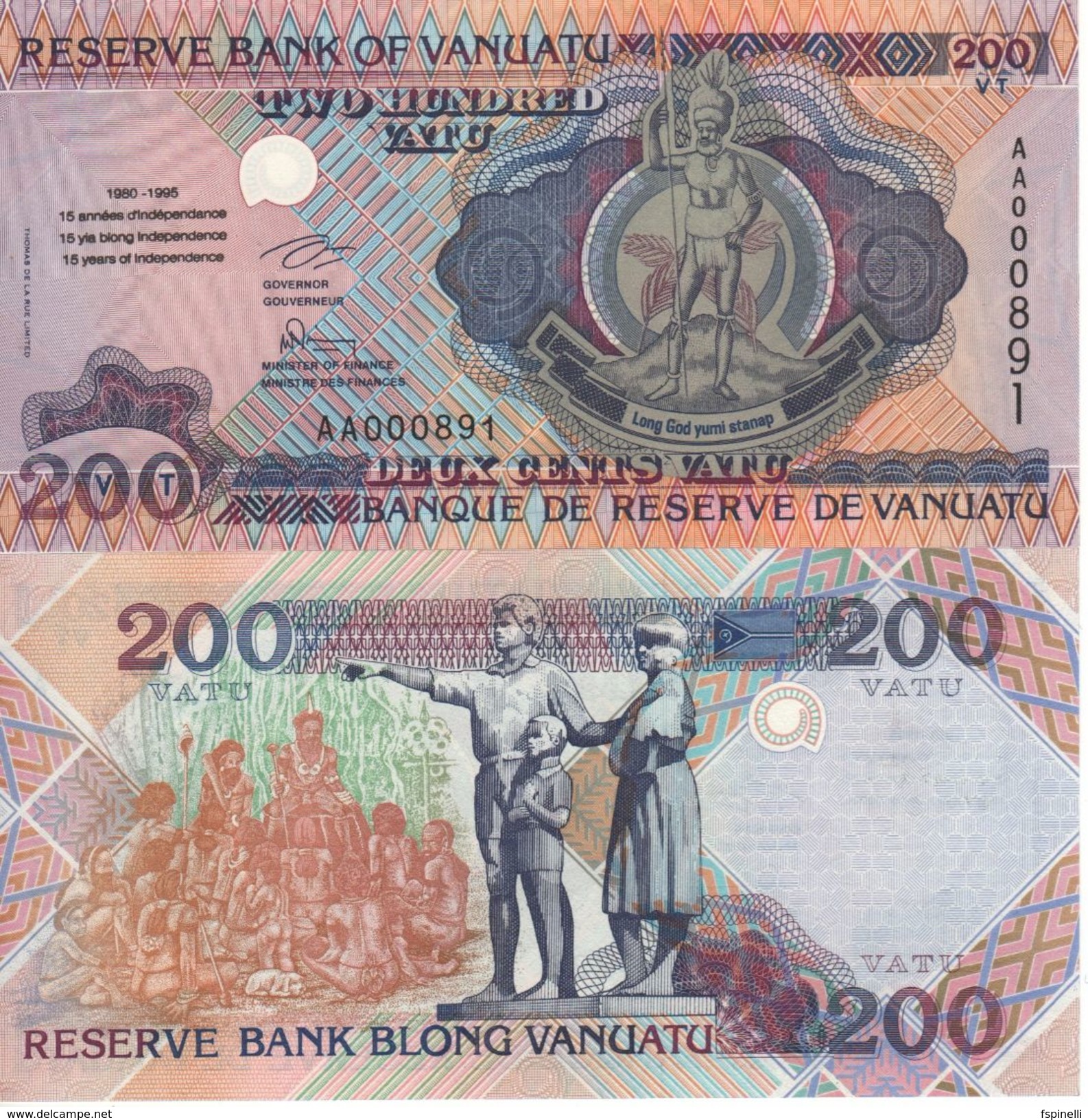 VANUATU   200 Vatu   Commemorative  Issue  ( De La Rue  1995 )  P9      UNC - Vanuatu