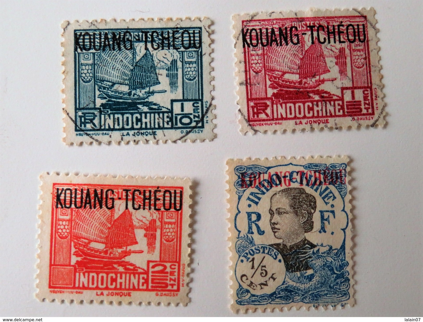 4 Timbres INDOCHINE KUANG TCHEOU 1/10 C, 1/15 C, 2/5 C, 1/5 C - Gebruikt