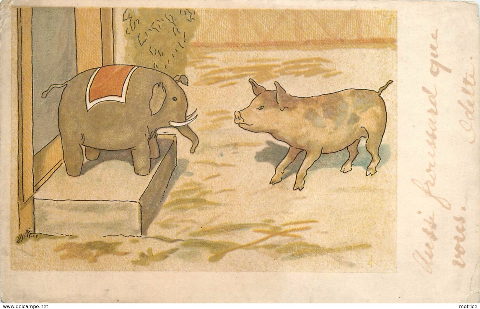 COCHON ET JOUET ELEPHANT - Carte 1900 Illustrée. - Cochons