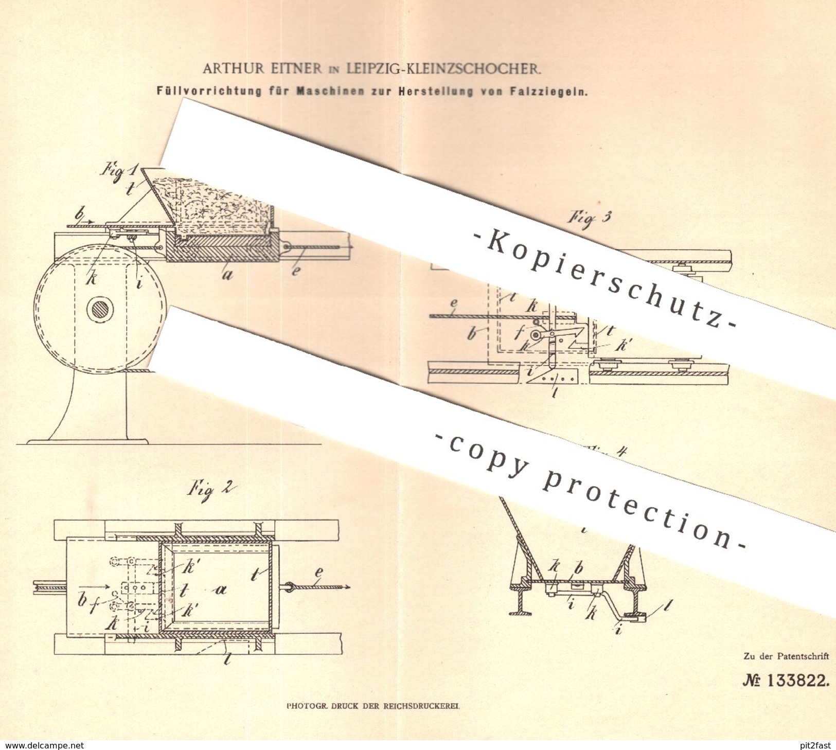 Original Patent - Arthur Eitner , Leipzig / Kleinzschocher , 1900 , Füllvorrichtung Zur Herst. Von Falzziegeln | Ziegel - Historical Documents