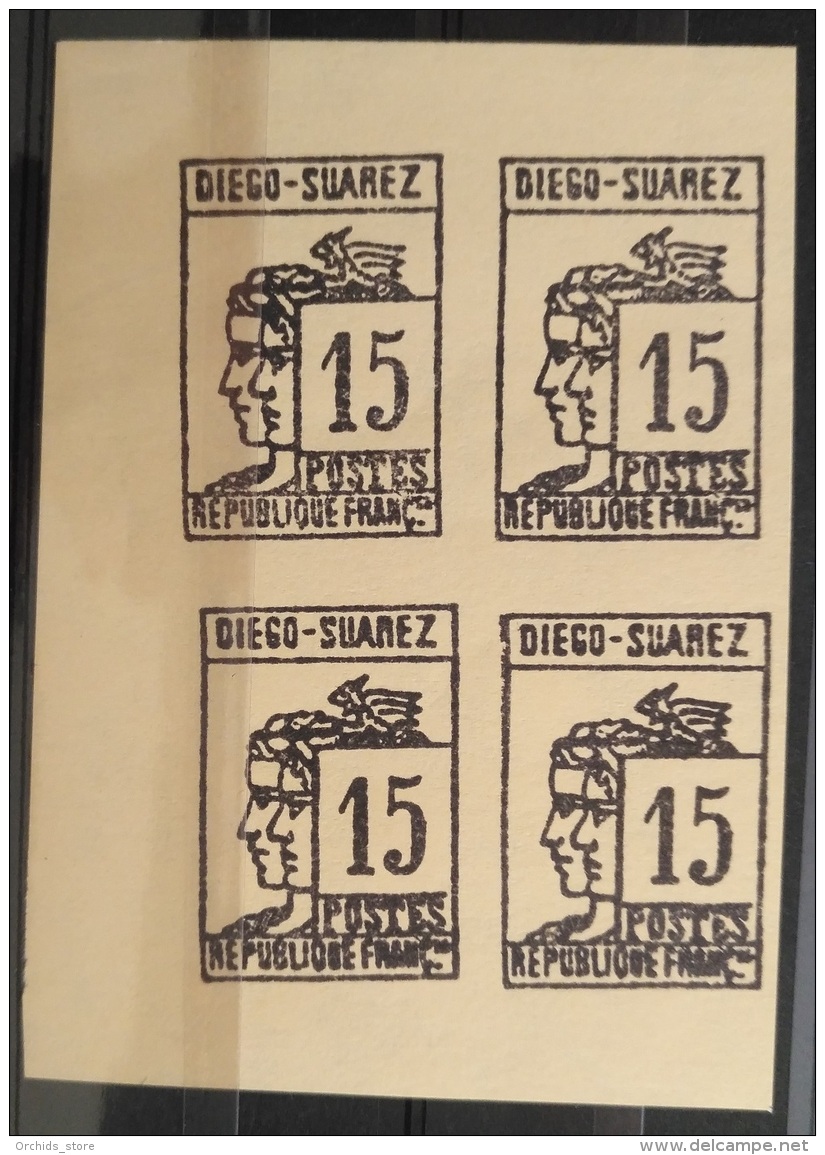 V33 France - Scarce DIEGU-SUAREZ Imperf Blk/4 - Modern Reproduction Of Scarce Stamps - Other & Unclassified