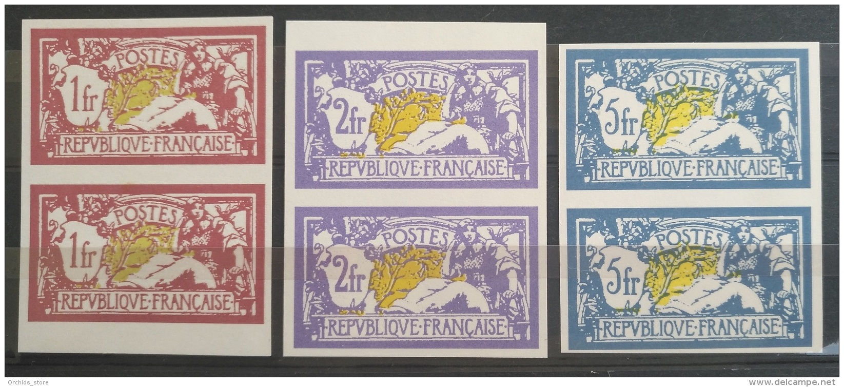 V33 France 1920s Type Merson - Liberty And Peace - 3 Diff Stamps, Imperf Pairs  - Modern Reproduction Imperforated - Nuovi