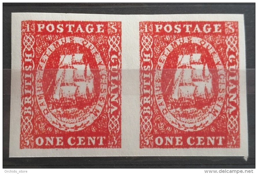 V33 British Colony GUIANA - ONE CENT Ship - IMPERF PAIR Rare Stamp - Modern Reproduction - Andere & Zonder Classificatie