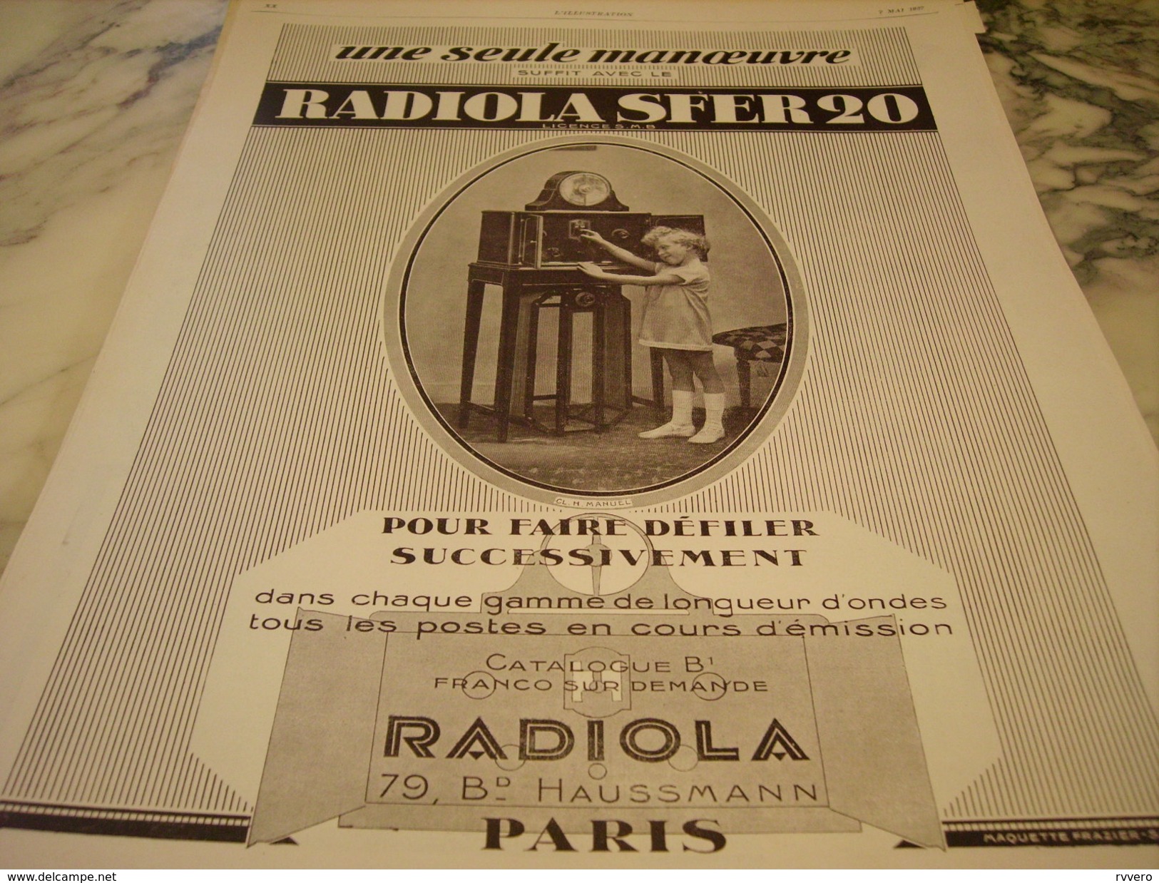 ANCIENNE PUBLICITE DE RADIOLA SFER20 1927 - Afiches & Pósters