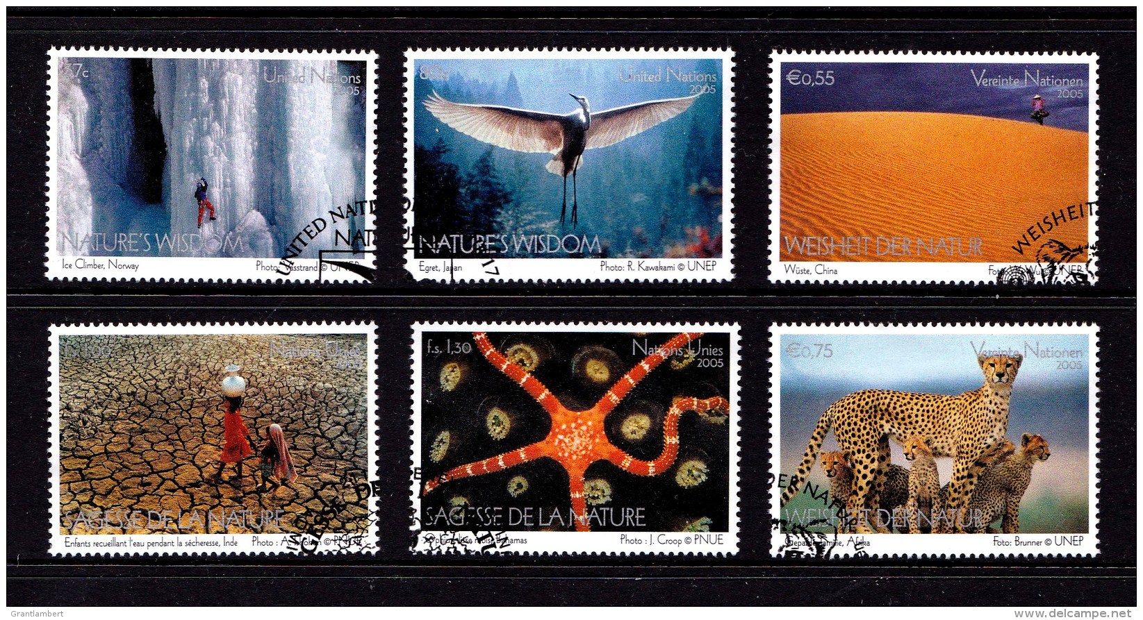 United Nations 2005 Nature's Wisdom Set Of 6 Used - All 3 Offices - New York/Geneva/Vienna Joint Issues
