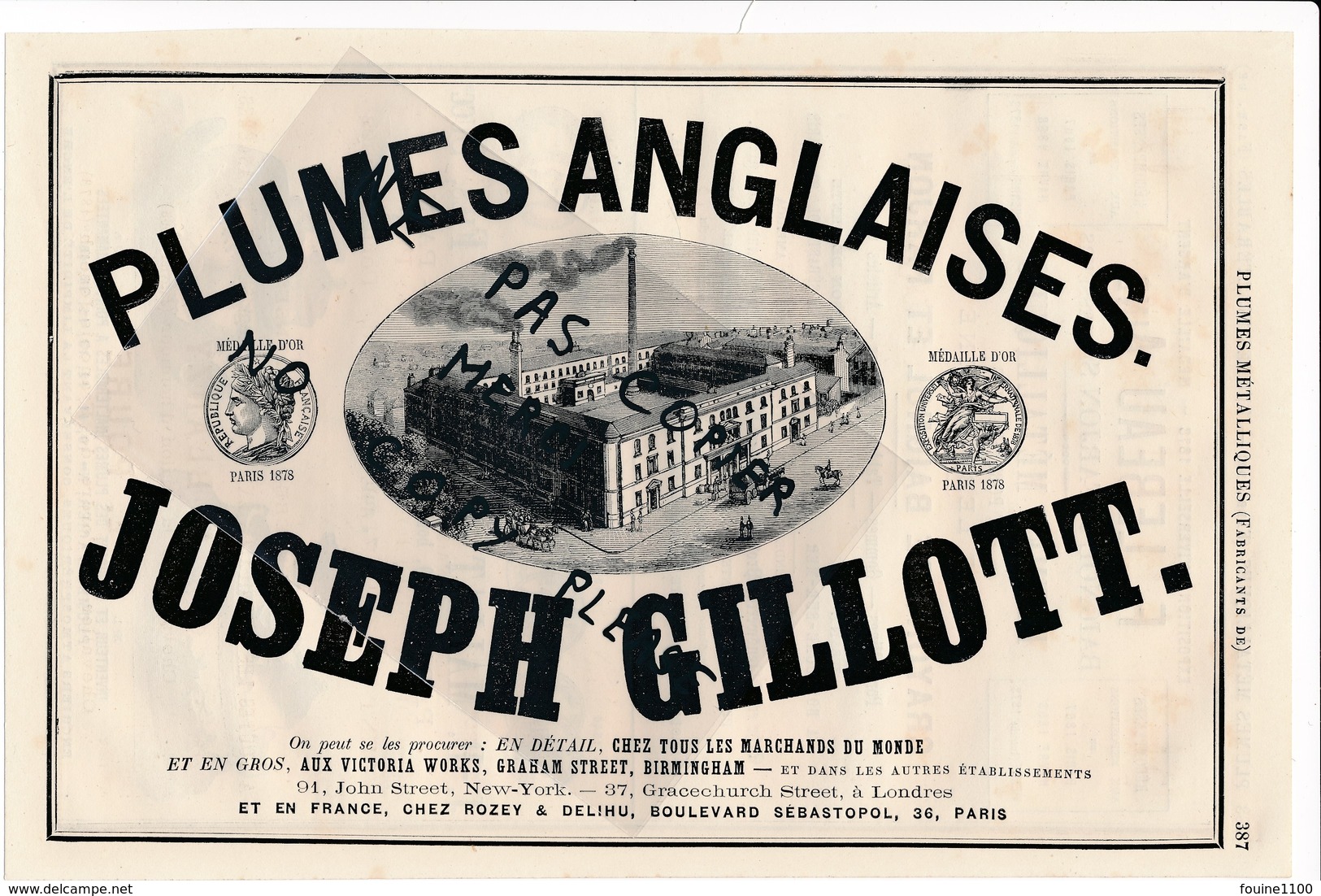 Plumes Métalliques Anglaises Joseph GILLOT Crayons De BAIGNOL FARJON Usine BOULOGNE SUR MER Encrier MALLAT à PARIS - Publicités