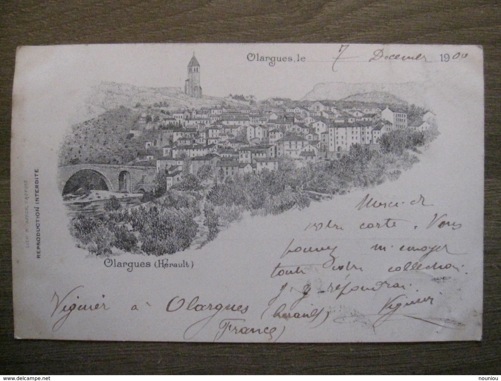 Carte Postale Lith. Olargues (Hérault) - 1900 - Litho Purch Castres - Autres & Non Classés