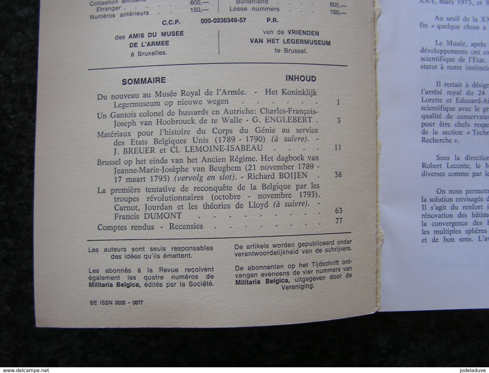 REVUE BELGE D' HISTOIRE MILITAIRE XXII 1 Geschiedenis Histoire Guerre Génie Hussard Empire Carnot Jourdan Hainaut - Histoire