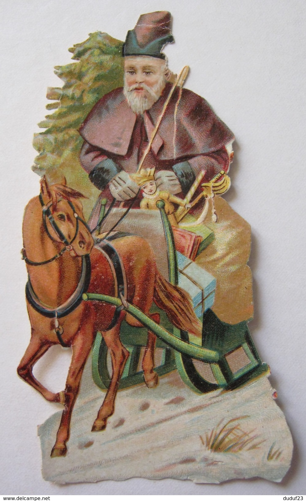 CHROMO GAUFREE : PERE NOEL CHEVAL TRAINEAU CADEAUX JOUETS - Motif 'Noel'