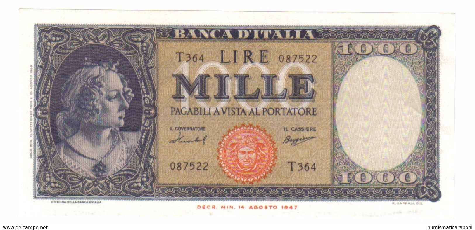 1000 LIRE ITALIA MEDUSA 15 09 1959 Q.FDS ASTA 1144 - 1000 Lire