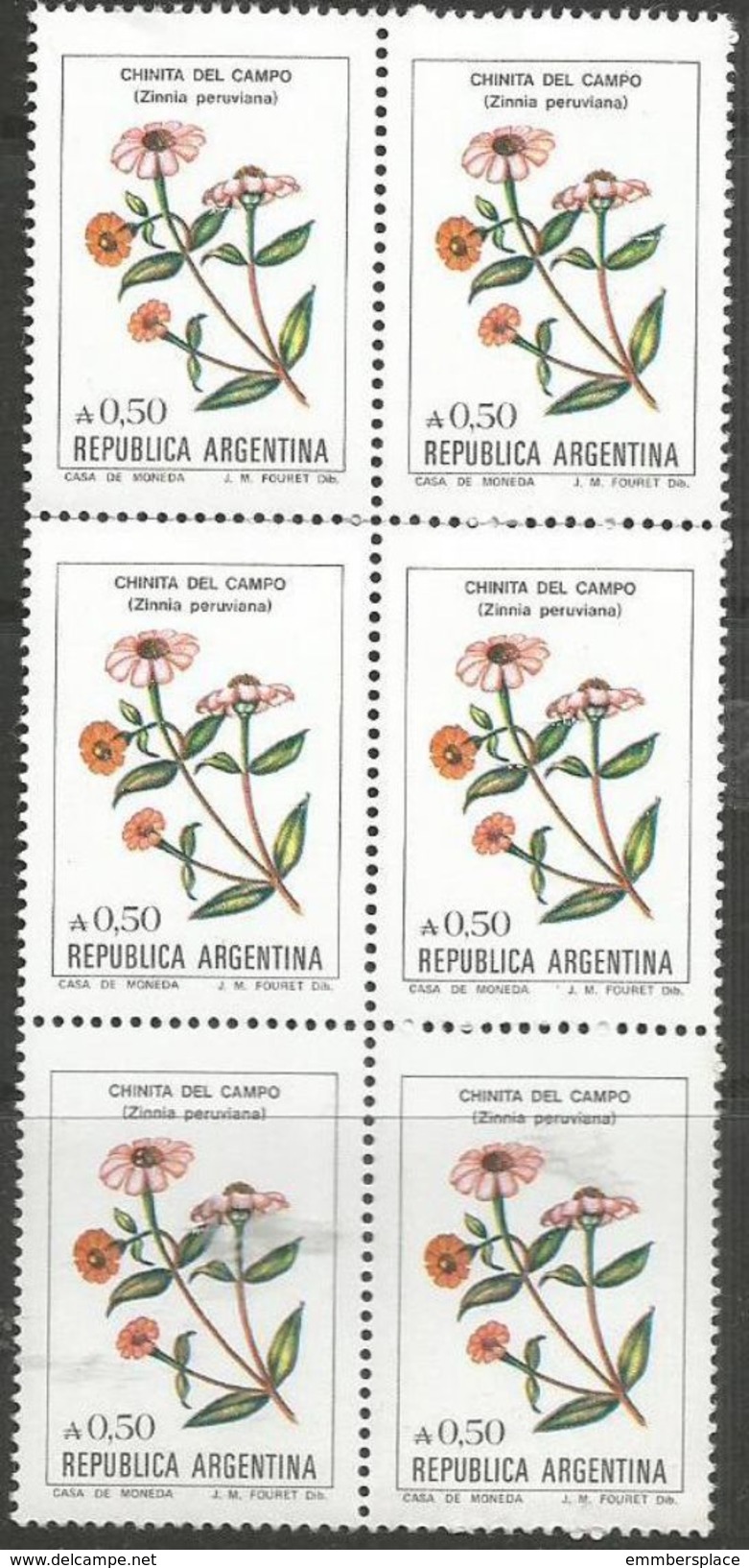 Argentina - 1985 Zinnia Block Of 6 MNH **   Sc1523 - Unused Stamps