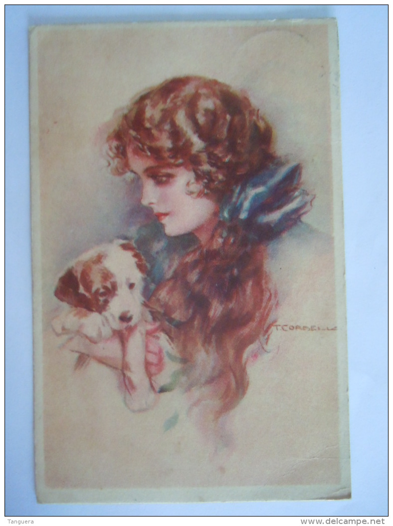 Illustration Tekening T. Corbelia Vrouw 2 Honden Femme 2 Chiens Gelopen Circulée 1920 Manage - Honden