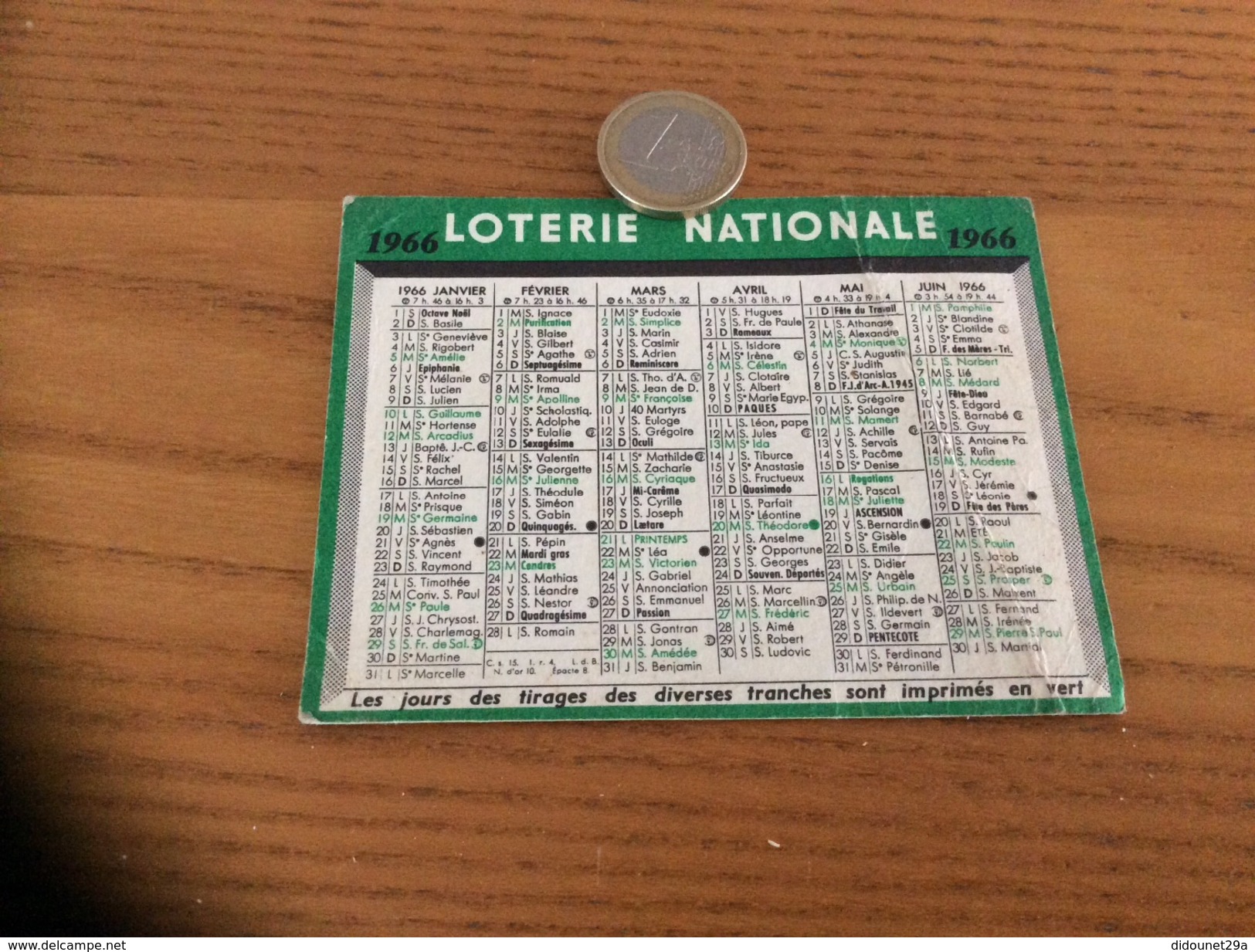 Calendrier 1966 « LOTERIE NATIONALE » - Small : 1961-70