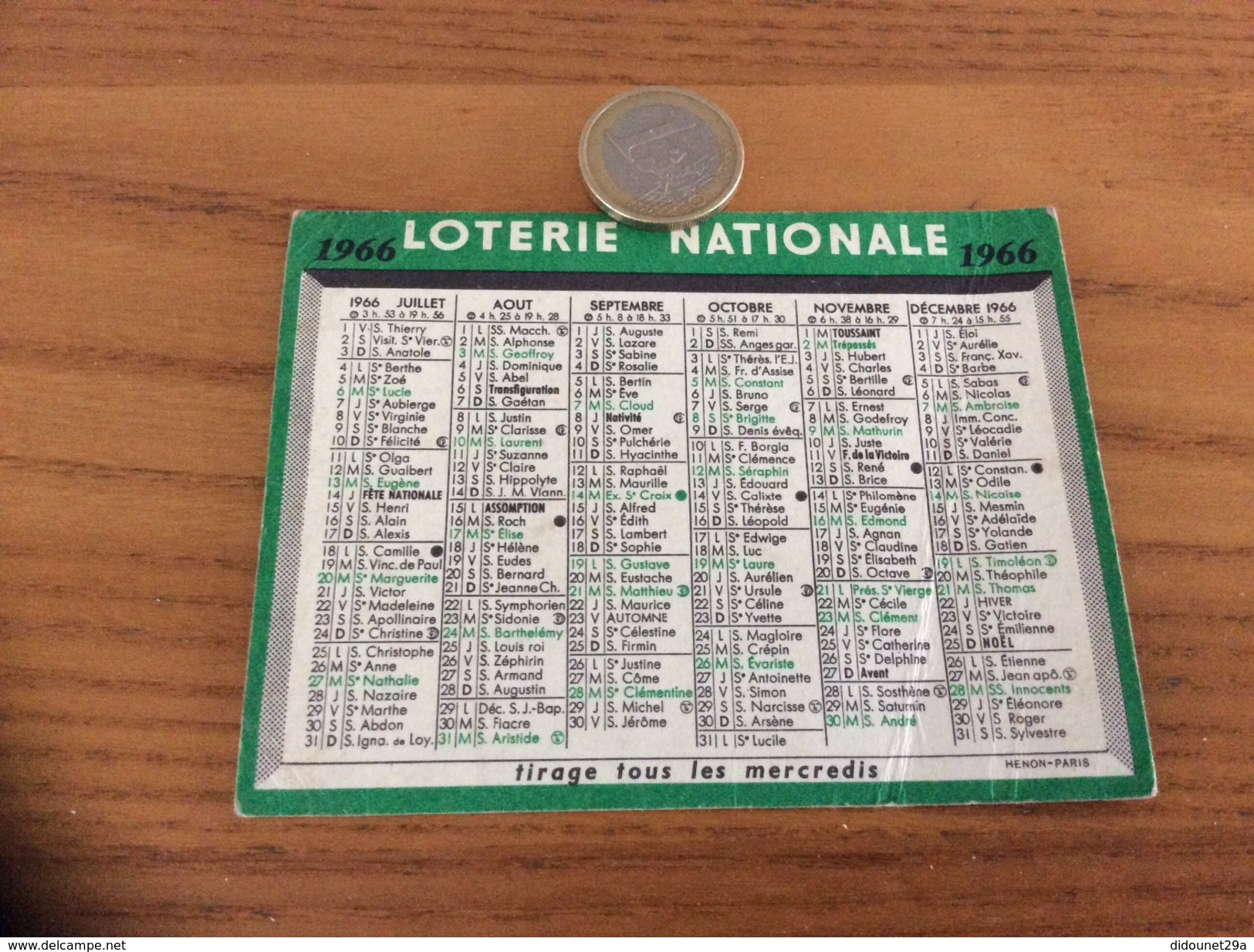 Calendrier 1966 « LOTERIE NATIONALE » - Small : 1961-70