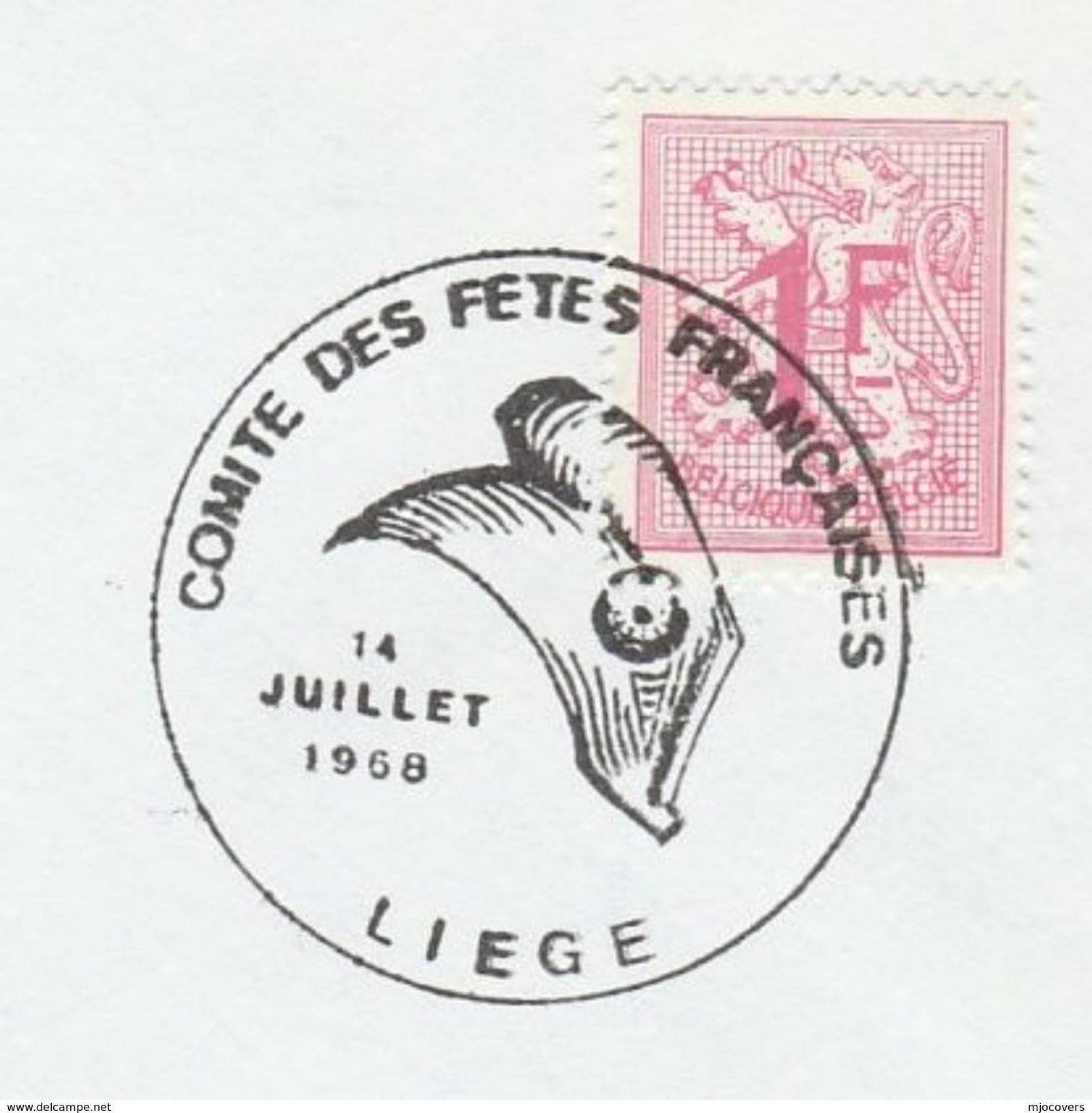 1968 Belgium FRENCH BASTILLE DAY FETE EVENT COVER Illus PHRYGIAN CAP Hat Stamps French Revolution France - Franz. Revolution