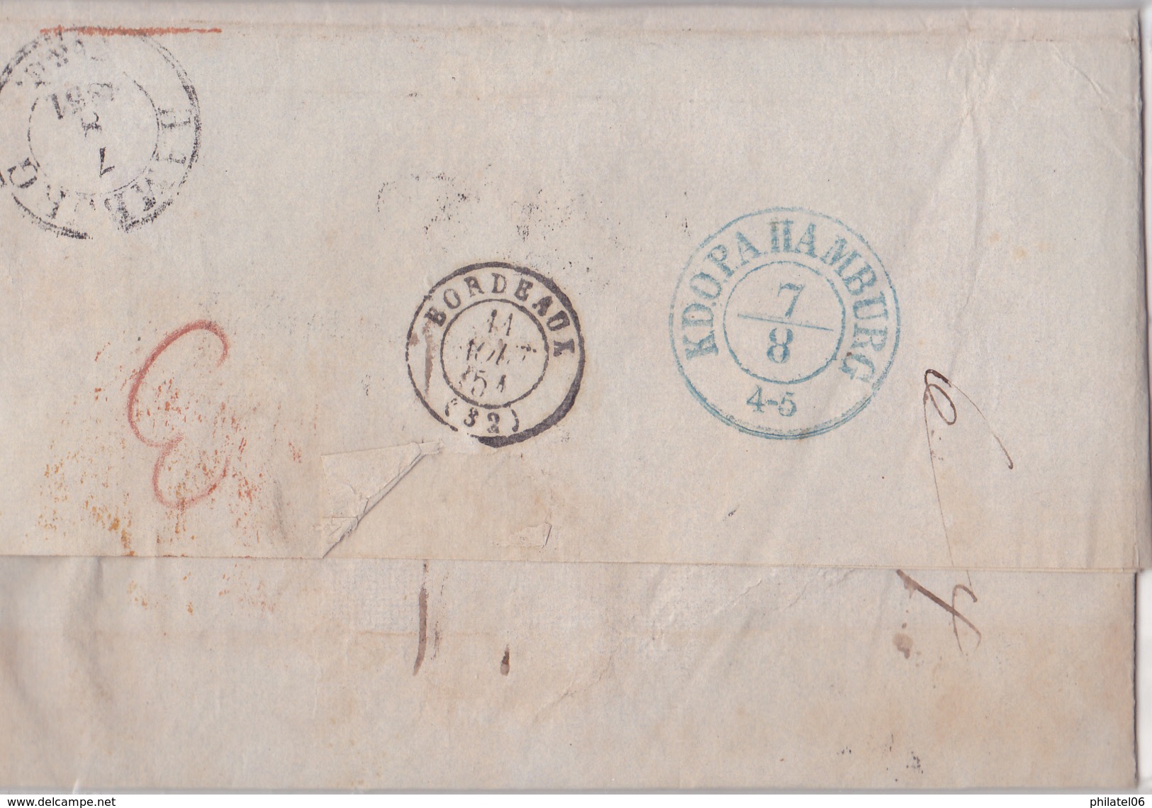 DANEMARK  LETTRE POUR LA FRANCE VIA HAMBOURG  AVEC CORRESPONDANCE  1851  INDICE 19 (380 EUROS) - ...-1851 Prephilately