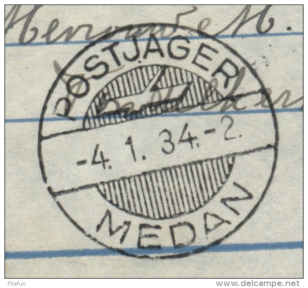 Nederlands Indië - 1934 - LP-briefje Met Postjager/Medan Van Bindjei Naar Amsterdam - Nederlands-Indië