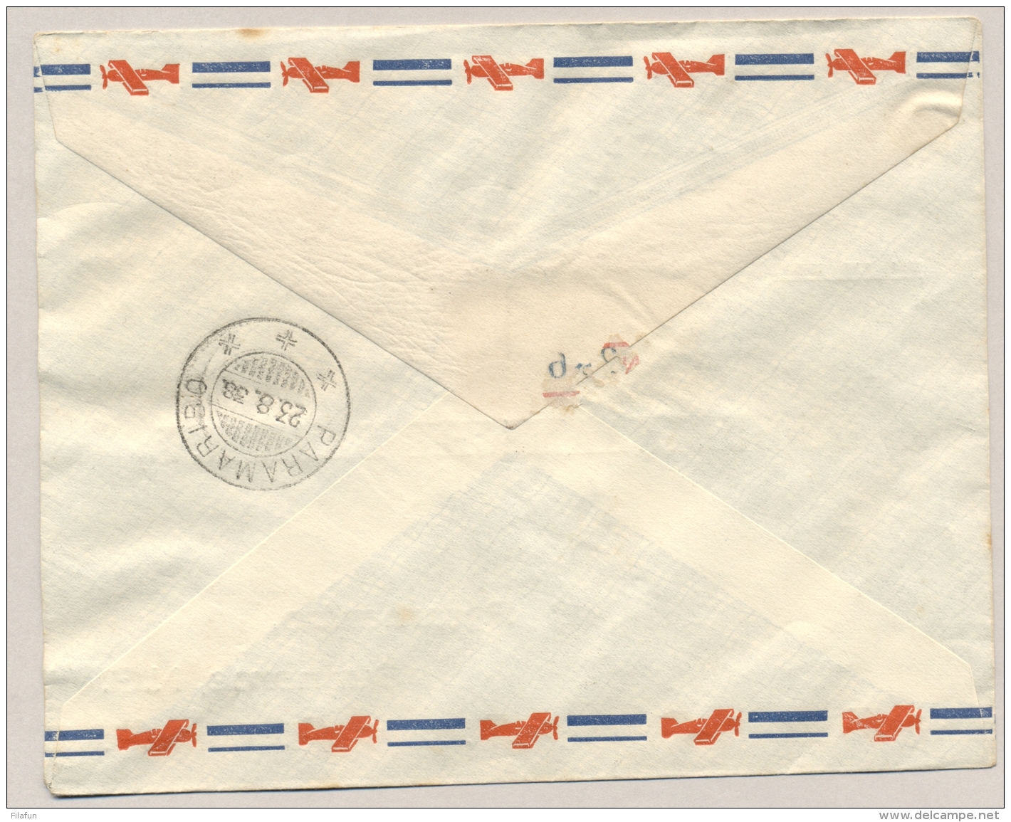 Curacao - 1938 - R-cover Met 1e KLM Vlucht Van Willemstad Via Trinidad Naar Paramaribo / Suriname - Curaçao, Nederlandse Antillen, Aruba