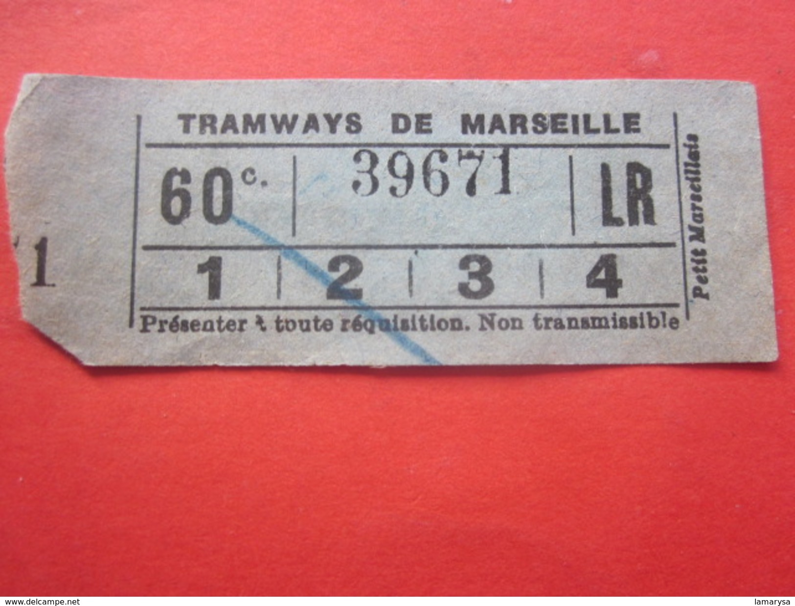 1880 Ancien Titre De Transport Billet Ticket Simple De Tramway De Marseille France Devise Ou Morale Civique Au Verso... - Europa