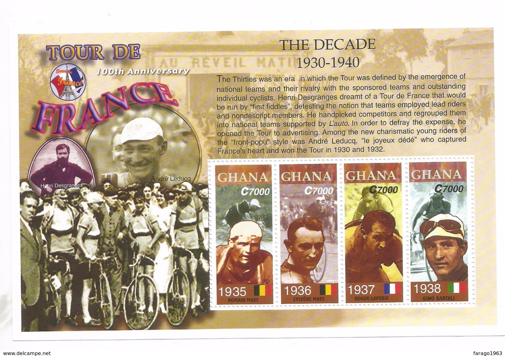 2003 Ghana Tour De France Cycling Complete Set Of 2 Sheets  MNH - Ghana (1957-...)