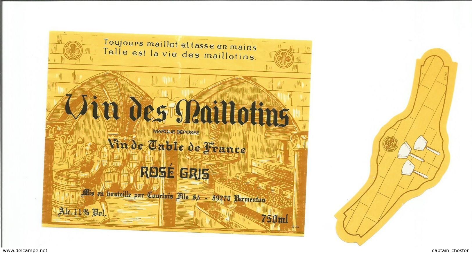 Etiquette De VIN DE FRANCE " Vin Des Maillotins - Rosé Gris " - Professions