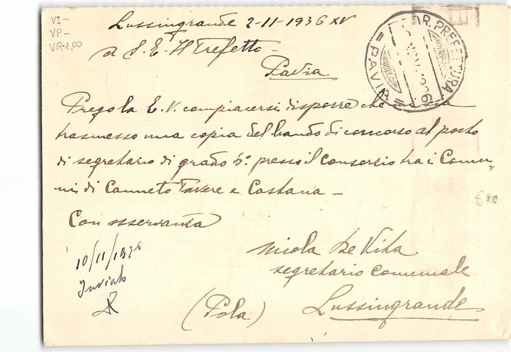 15580  CARTOLINA POSTALE 30CENT LUSSINGRANDE X PAVIA - Entiers Postaux