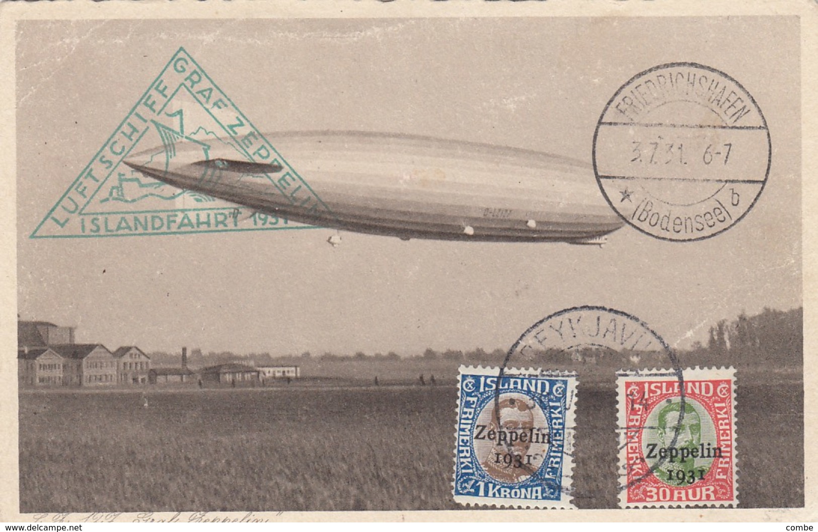 ZEPPELIN ISLAND. 3.7.31. REGISTERED POSTCARD REYKJAVIK TO BERLIN. LUFTSCHIFF GRAF ZEPPELIN - Lettres & Documents