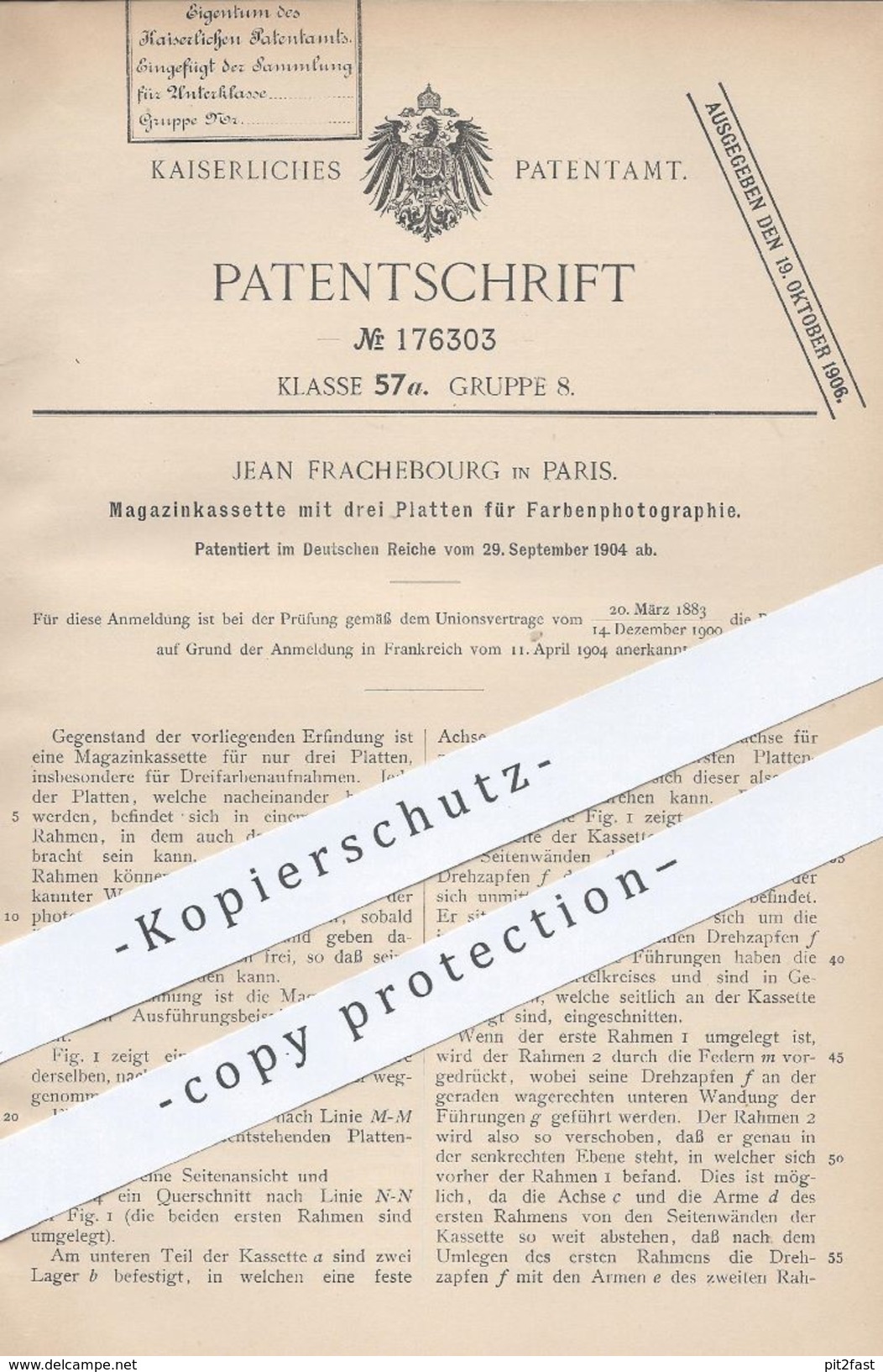 Original Patent - Jean Frachebourg , Paris , Frankreich , 1905 , Magazinkassette Mit Platten Für Fotografie | Fotograf ! - Documents Historiques