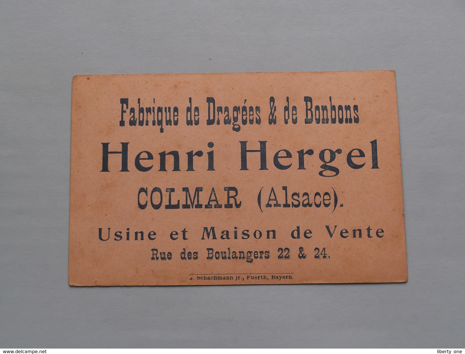 HENRI HERGEL Colmar ( Alsace ) Fabrique De Dragées & De Bonbons ( Form. +/- 7,5 X 11,5 Cm. / Zie Foto's ) ! - Advertising