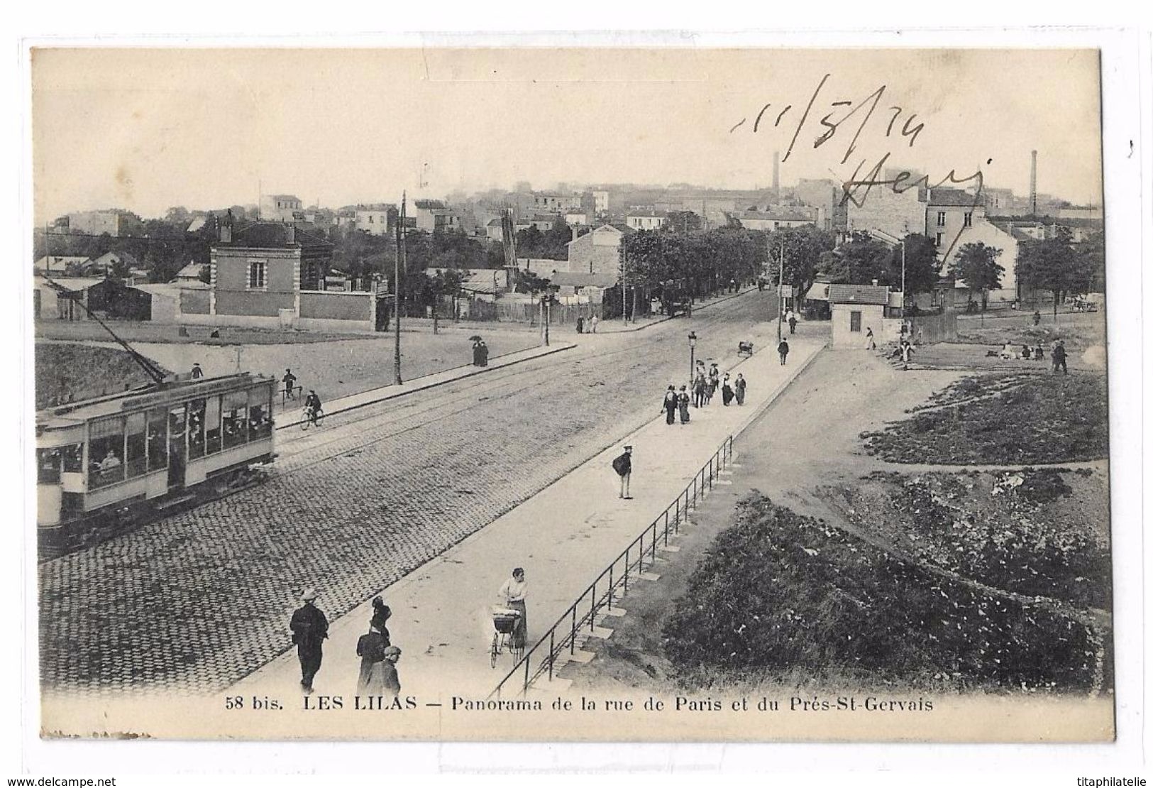 CPA 58 Bis Les Lilas Panorama De La Rue De Paris Et Du Pré St Gervais Circulée 1914 Sous Enveloppe - Les Lilas