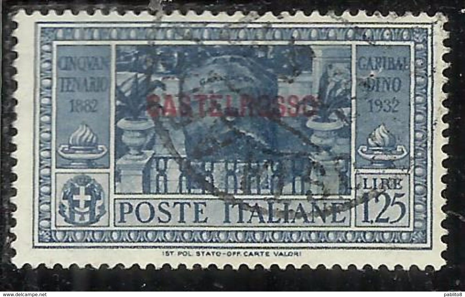 COLONIE ITALIANE CASTELROSSO 1932 GARIBALDI LIRE 1,25 L. USATO USED OBLITERE' - Castelrosso