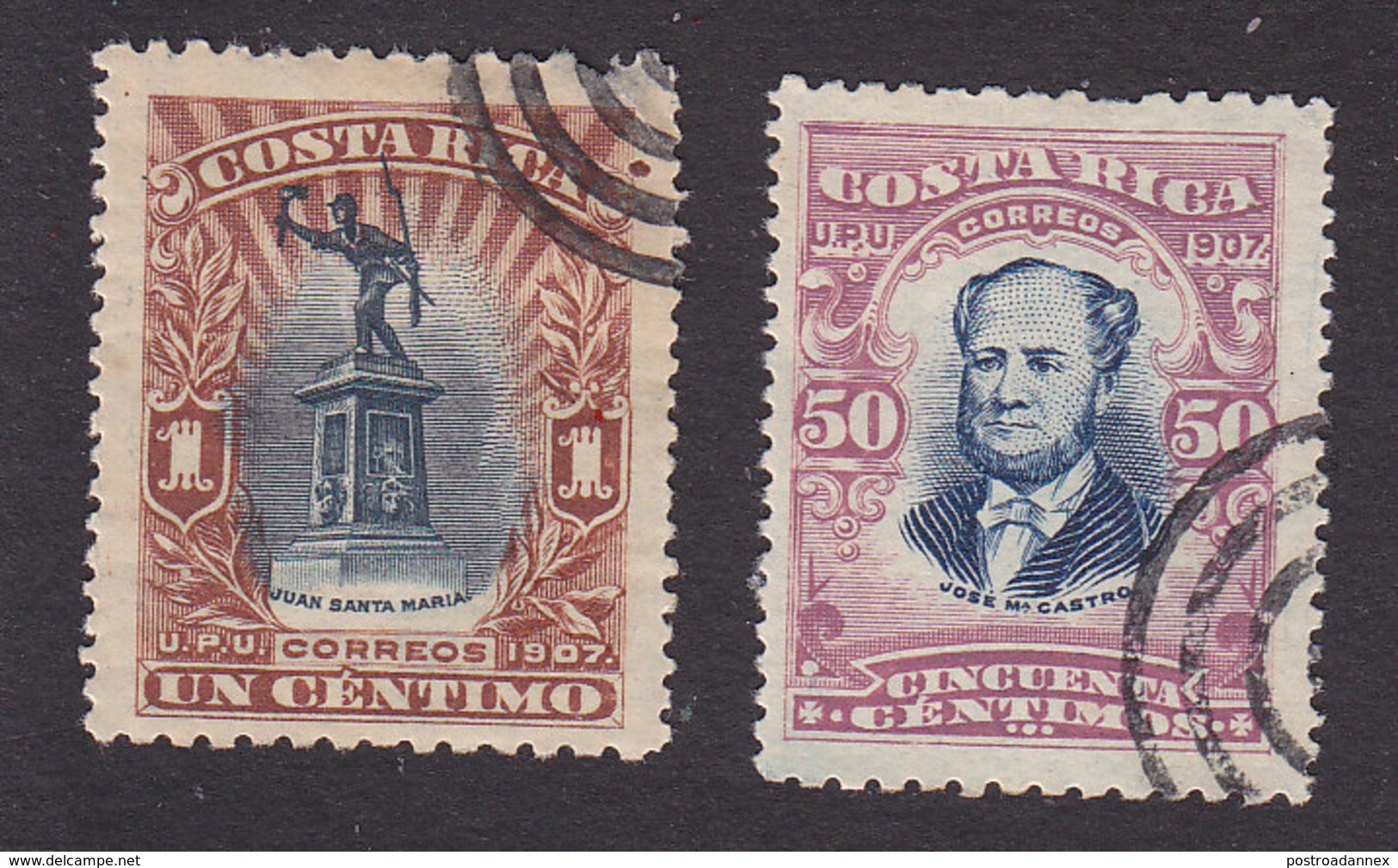 Costa Rica, Scott #59, 66, Used, Statue Of Juan Santamaria, Jose Castro, Issued 1907 - Costa Rica