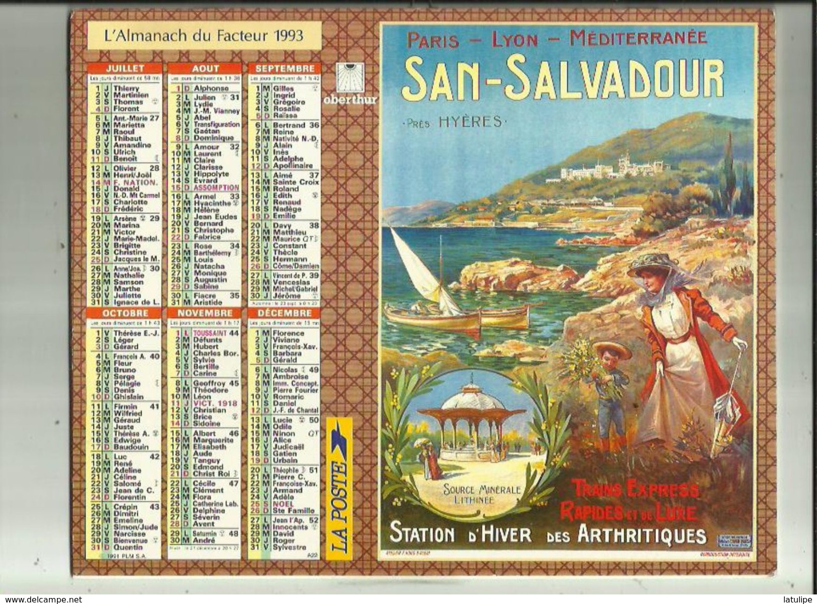 Calendrier Des Postes G-F  1993  De Saone Et Loire 71_ - Formato Grande : 1991-00