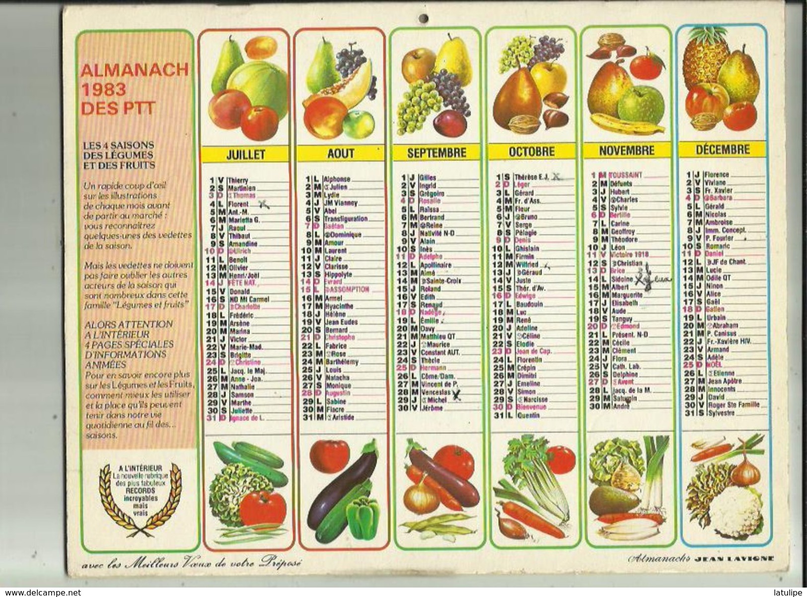 Calendrier Des Postes G-F  1983  De Saone Et Loire 71_ - Grossformat : 1981-90