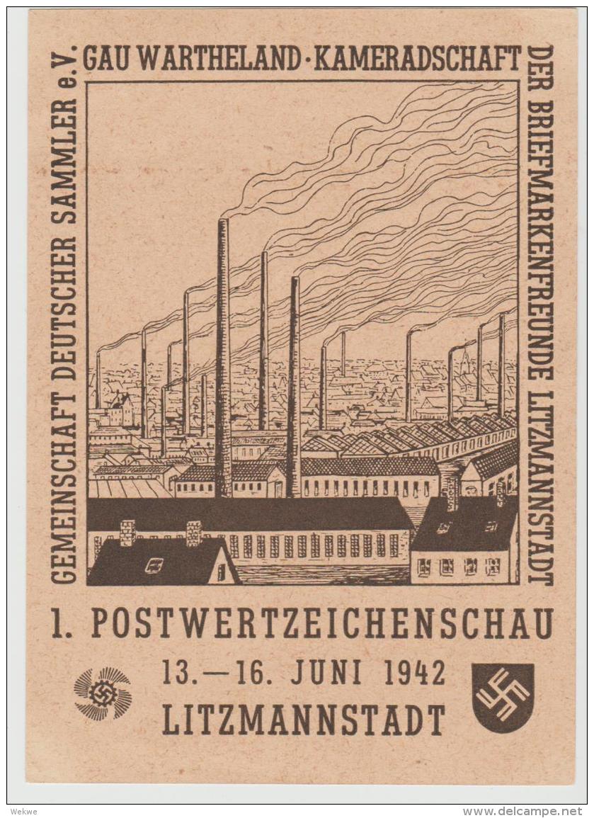 III-GA427 / Litzmannstadt, Indusreiszene Auf Privat-Ganzsache 1942 - Briefe U. Dokumente