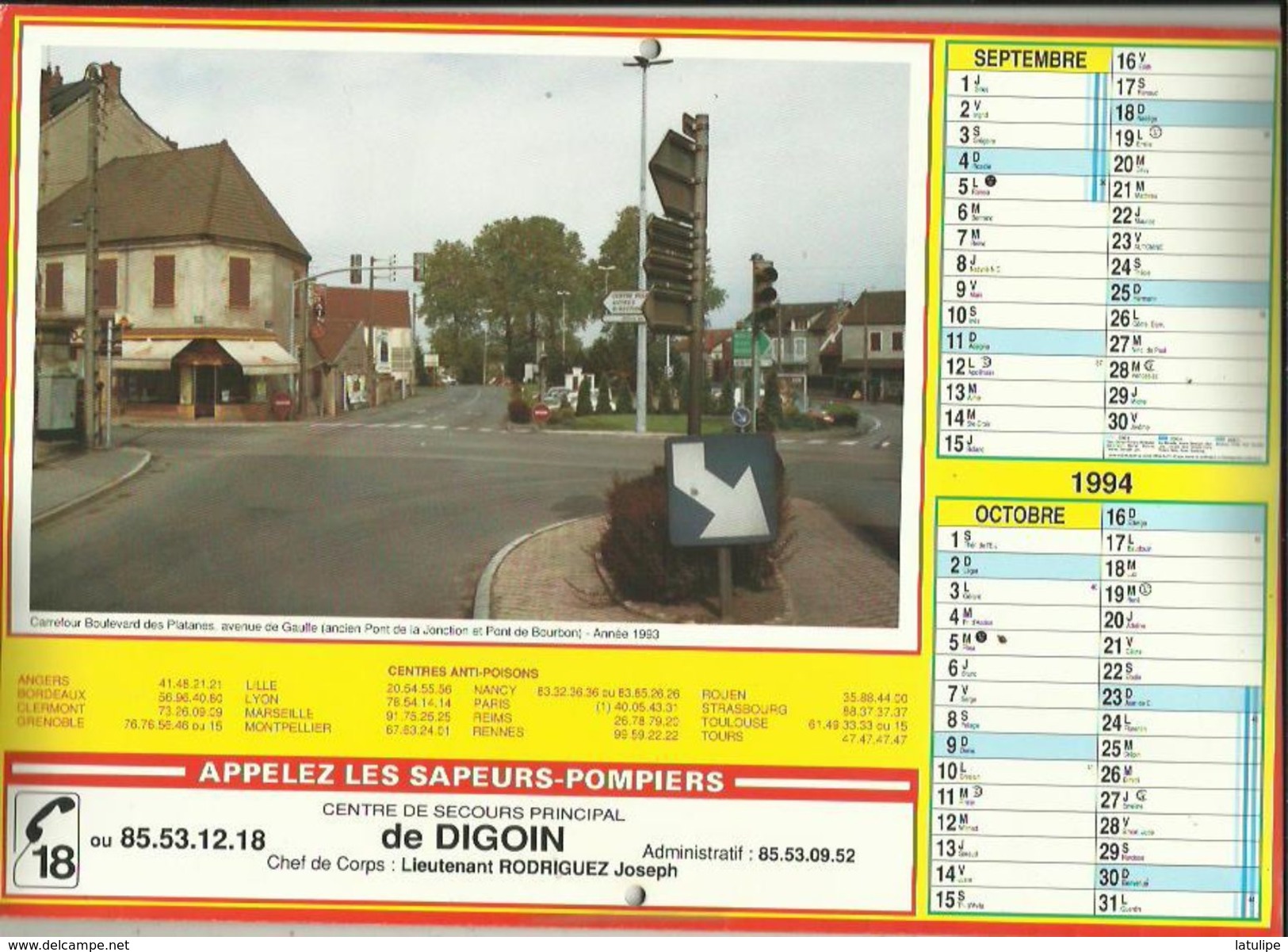 Calendrier Des  Sapeurs'Pompiers G-F  1994  De DIGOIN Saone Et Loire 71_(Fete Des Jeunes Pompiers) - Tamaño Grande : 1991-00