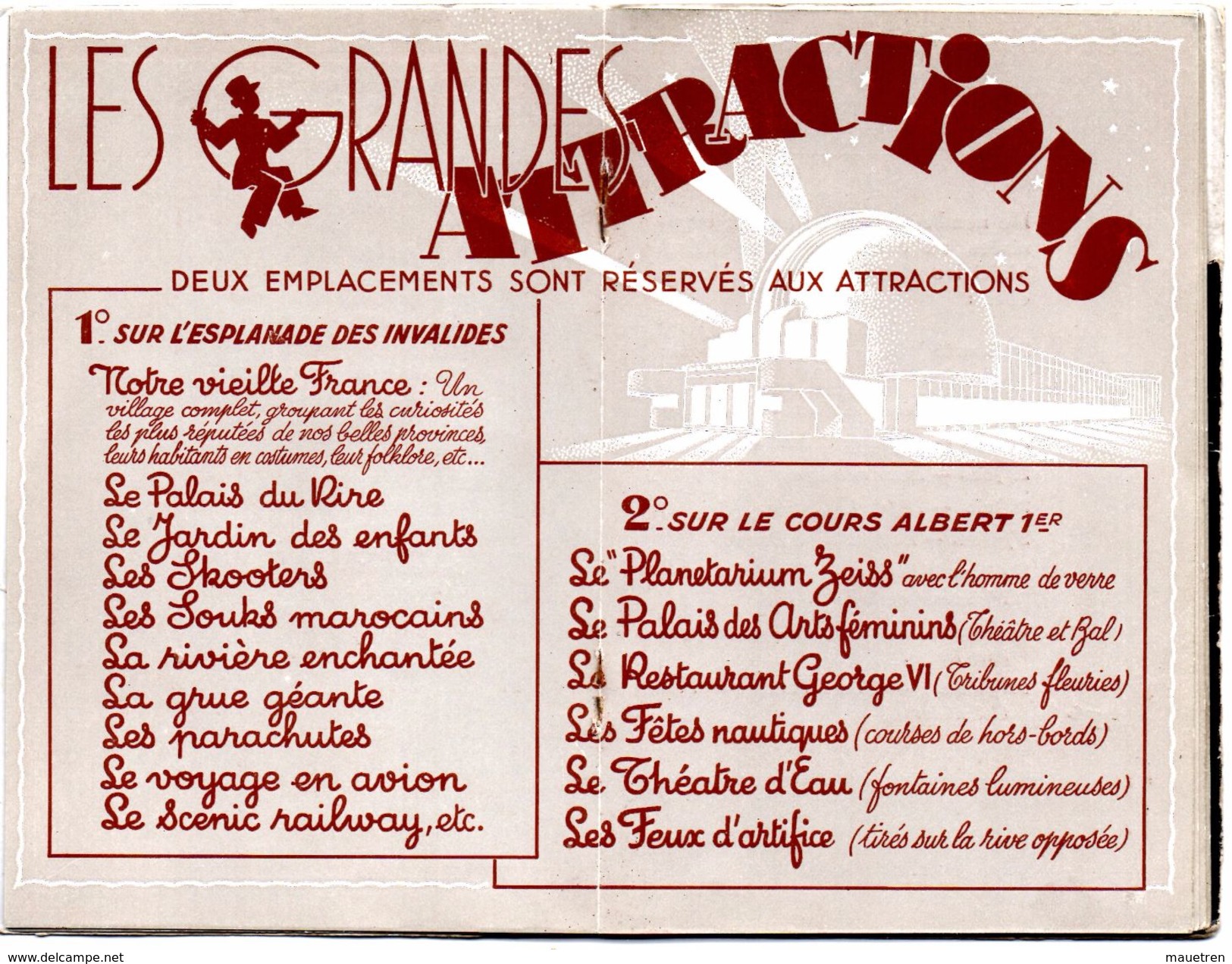 PLAQUETTE PROGRAMME DE L'EXPOSITION DE 1937 PARIS - Programmes