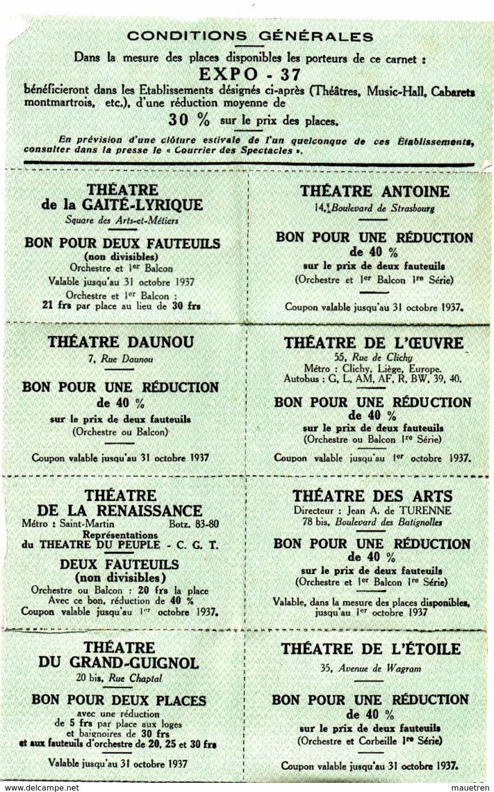 PLAQUETTE PROGRAMME DE L'EXPOSITION DE 1937 PARIS - Programmes