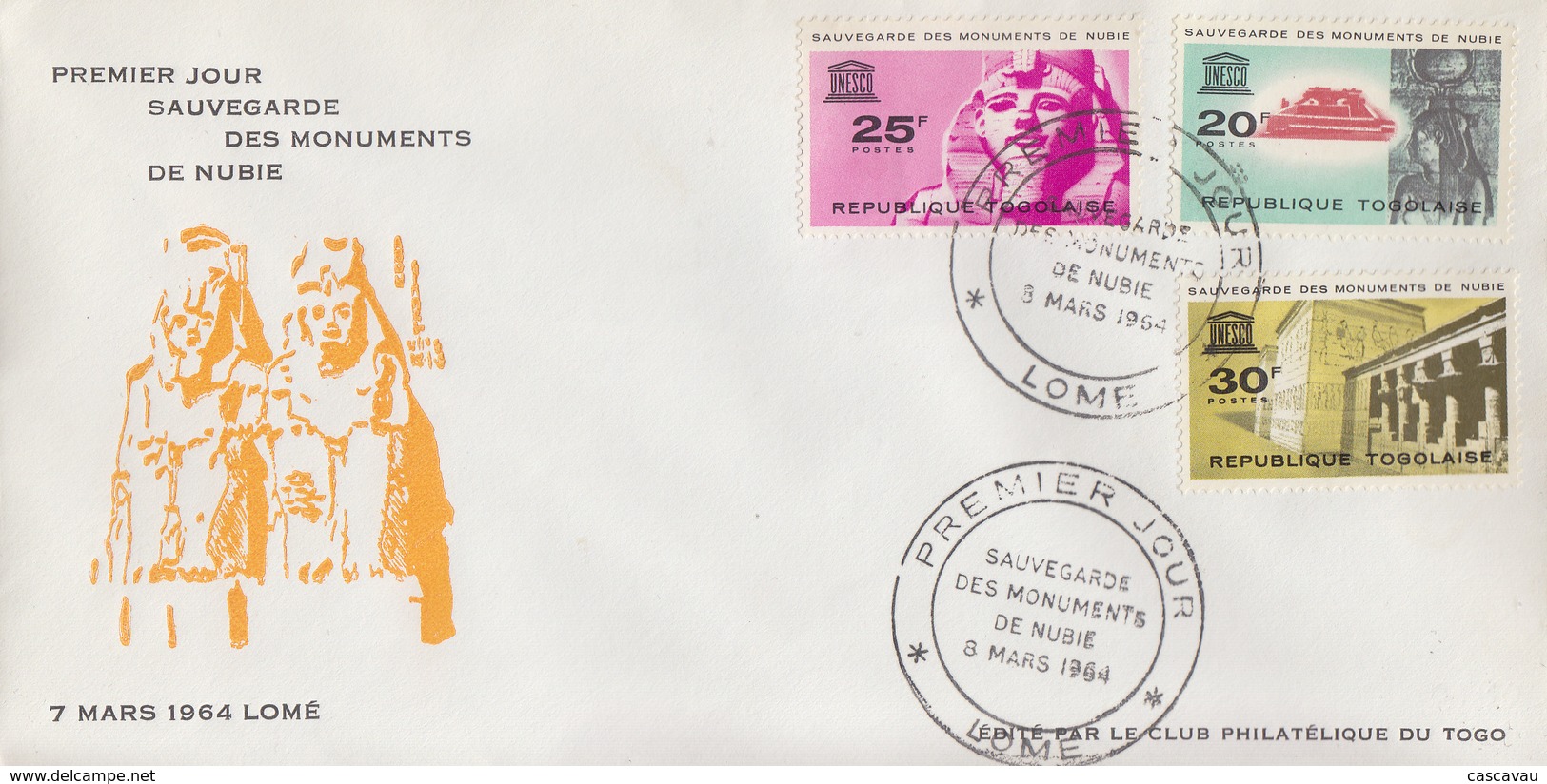 Enveloppe  FDC  1er  Jour    TOGO   Sauvegarde  Des  Monuments  De   Nubie   1964 - Egyptologie