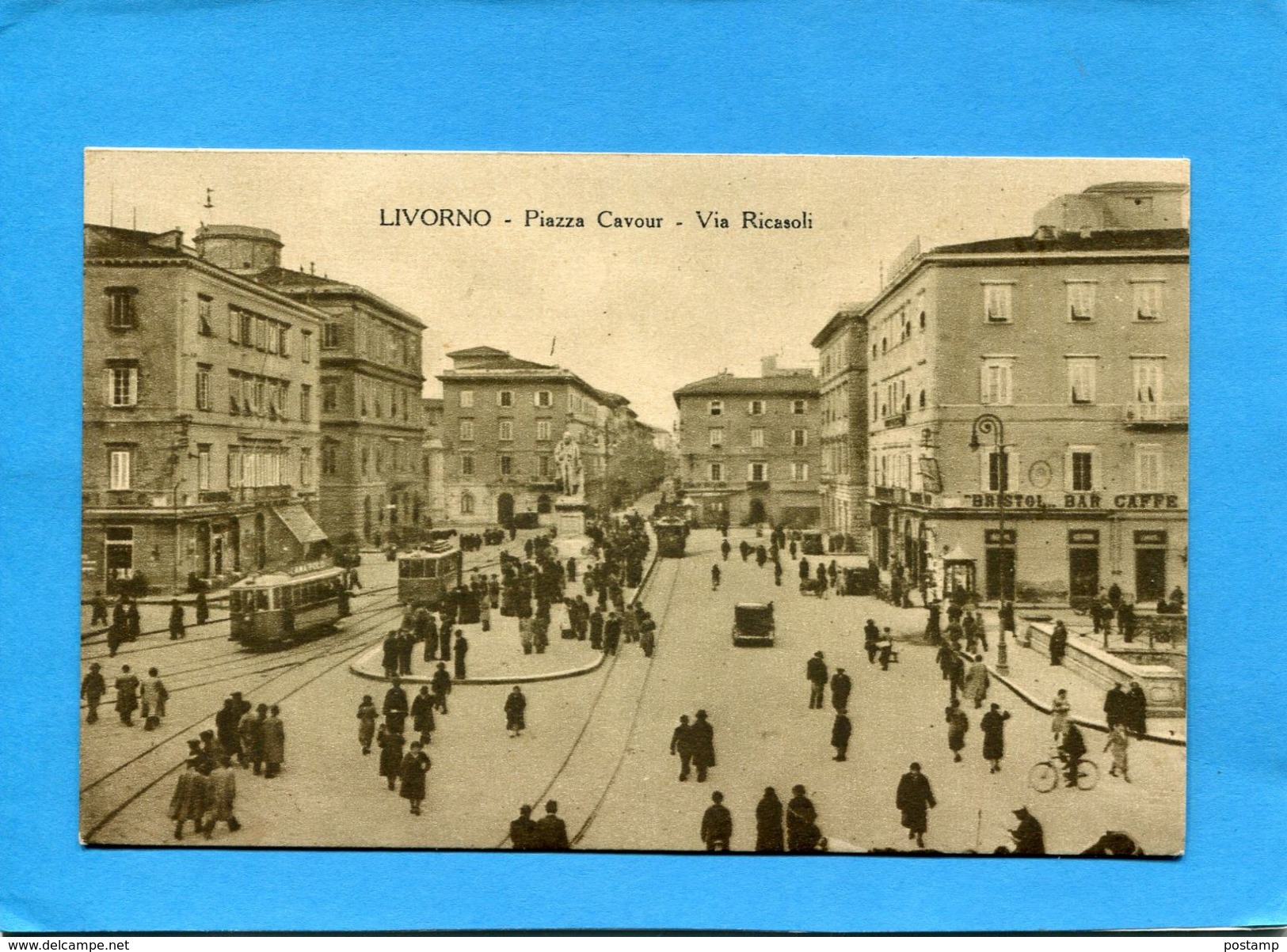 LIVORNO-piazza Cavour-via Ricadoli-animée Tramways*-bristol Caffé -années 1910-20-édition D 'ambra Astro - Livorno