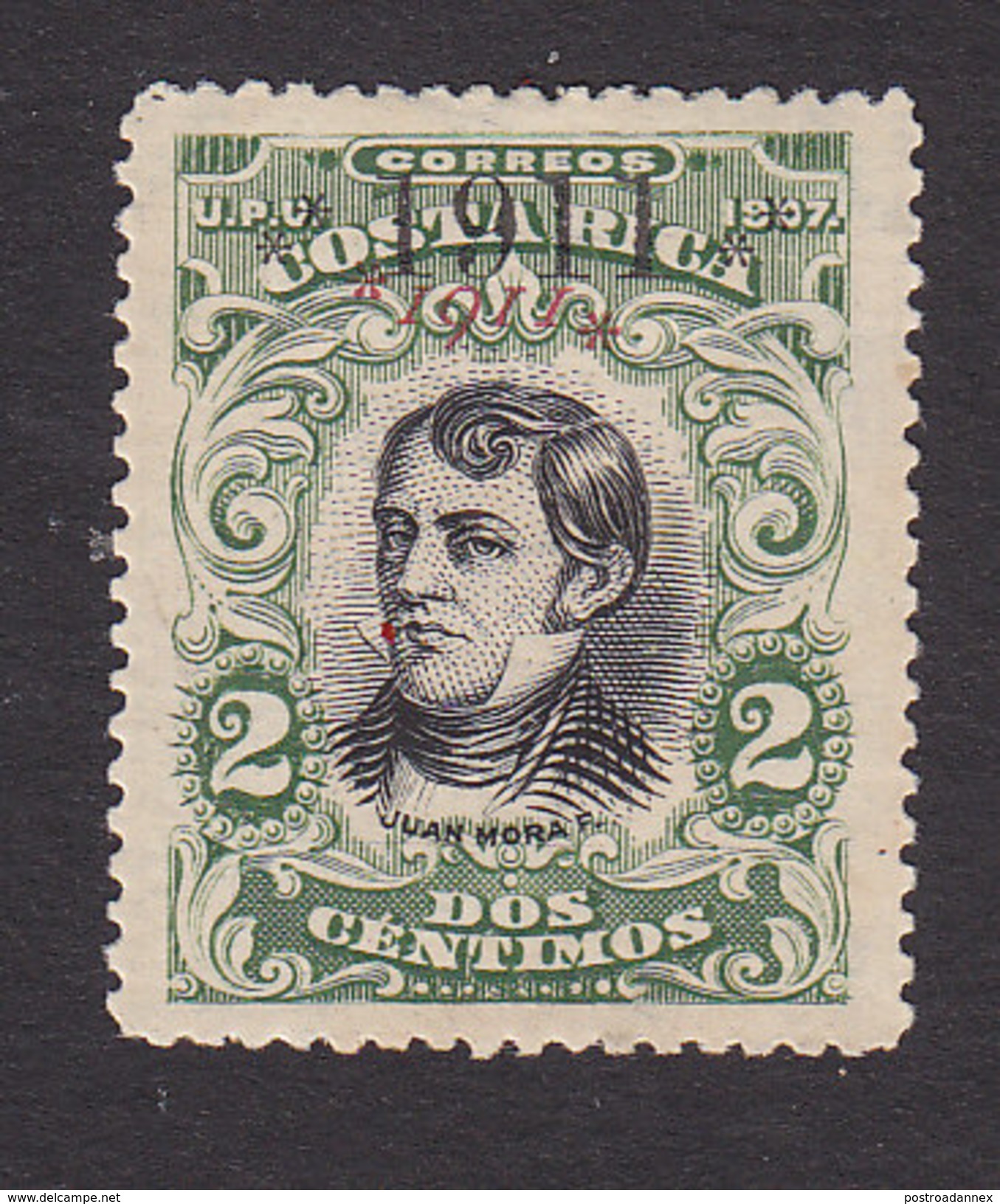 Costa Rica, Scott #80b, Mint Hinged, Juan Mora Fernandez Overprinted, Issued 1911 - Costa Rica