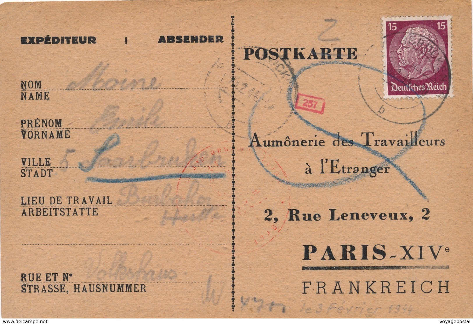 Carte Saarbrücken WWII Censure - Lettres & Documents