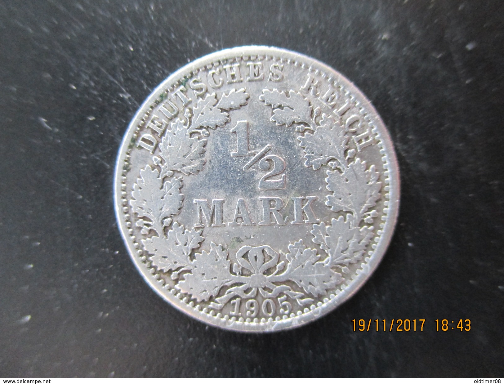Allemagne, Empire, 1/2 Mark 1905 E ( Muldenhütten ) TB+ - 1/2 Mark